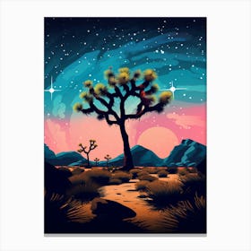 Joshua Tree With Starry Sky At Night In Retro Illustration Style (3) Canvas Print