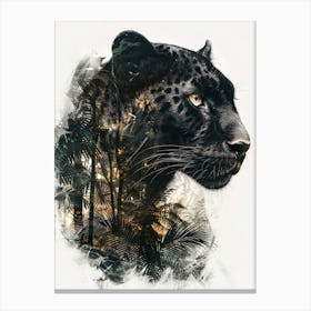Double Exposure Realistic Black Panther With Jungle 4 Canvas Print