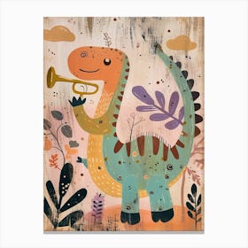 Dinosaur Playing The Trumpet Painting 1 Canvas Print