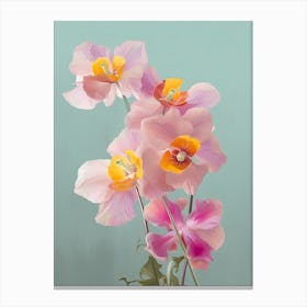 Orchids Flowers Acrylic Painting In Pastel Colours 2 Canvas Print