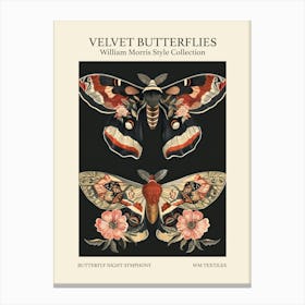 Velvet Butterflies Collection Butterfly Night Symphony William Morris Style 5 Canvas Print
