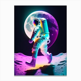 Astronaut Doing Moon Walk Holographic Illustration Canvas Print