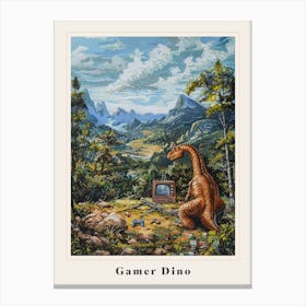 Dinosaur Playing Video Games In The Wild Painting Poster Canvas Print