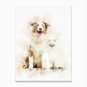 British Longhair Kitten And Australian Shepherd Dog Canvas Print