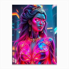 Cyborg Girl Pink Neon Gloss Canvas Print