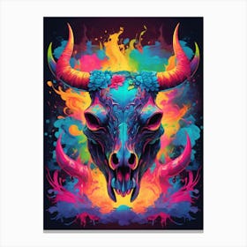 Floral Bull Skull Neon Iridescent Painting (30) Canvas Print