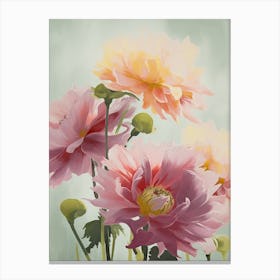 Dahlia Flowers Acrylic Painting In Pastel Colours 11 Canvas Print