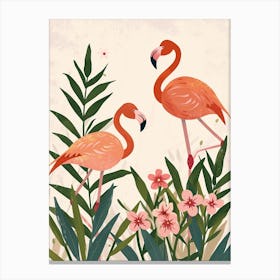 Jamess Flamingo And Oleander Minimalist Illustration 3 Canvas Print