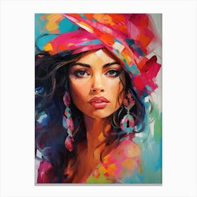 Woman In A Colorful Hat Canvas Print