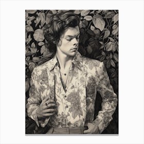 Harry Styles Kitsch Portrait B&W 2 Canvas Print