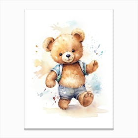 Roller Skating Teddy Bear Painting Watercolour 1 Canvas Print