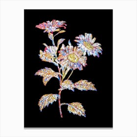 Stained Glass Red Aster Flowers Mosaic Botanical Illustration on Black n.0248 Canvas Print
