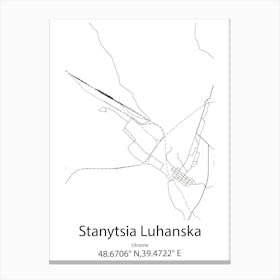 Stanytsia Luhanska,Ukraine Minimalist Map Stampe su tela