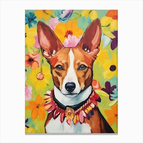 Basenji Portrait With A Flower Crown, Matisse Painting Style 2 Canvas Print