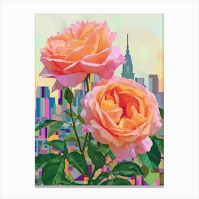 English Roses Painting Rose With A Cityscape 1 Canvas Print