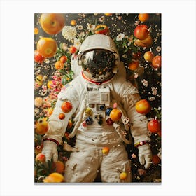 Astronaut Surrounded By Fruits Canvas Print