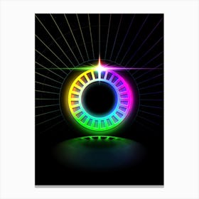 Neon Geometric Glyph in Candy Blue and Pink with Rainbow Sparkle on Black n.0232 Canvas Print