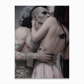 Gothic lovers embrace black and white Canvas Print