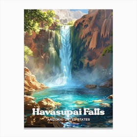 Havasupai Falls Grand Canyon Travel Art Illustration Canvas Print