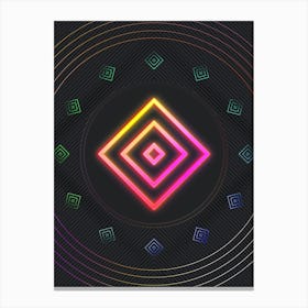 Neon Geometric Glyph in Pink and Yellow Circle Array on Black n.0164 Canvas Print