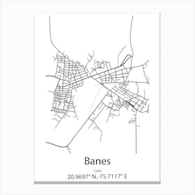 Banes,Cuba Minimalist Map Canvas Print