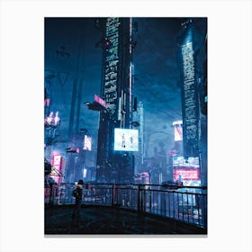 Artificial Intelligence Embodied In A Sleek Towering Structure With Neon Circuit Patterns Neon Lit (3) Canvas Print