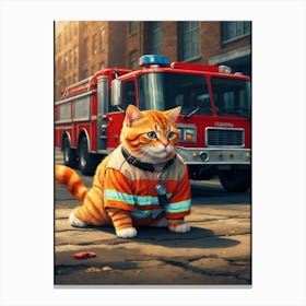 Cat In Firefighter Uniform Canvas Print