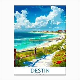 Destin Florida Print Emerald Coast Art White Sand Beach Poster Gulf Of Mexico Wall Decor Florida Panhandle Illustration Coastal Town Artwork Canvas Print