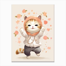 Kawaii Cat Drawings Dancing 3 Canvas Print