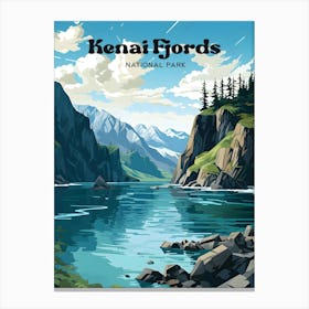 Kenai Fjords National Park Alaska Serene Travel Art Illustration Canvas Print