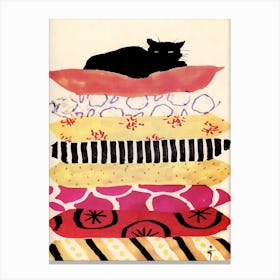 Black Cat On Pillows Canvas Print