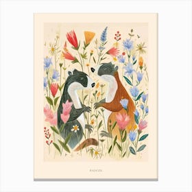 Folksy Floral Animal Drawing Badger 3 Poster Canvas Print