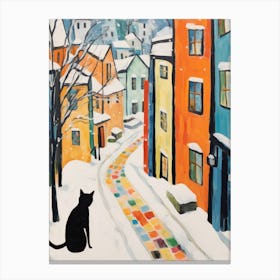 Cat In The Streets Of Bergen   Norway With Snow 4 Canvas Print
