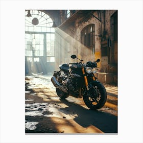 Motorcycle Parked In An Old Building 1 Canvas Print