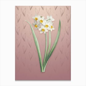 Vintage Narcissus Easter Flower Botanical on Dusty Pink Pattern n.1141 Canvas Print