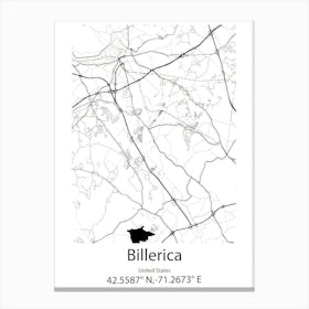 Billerica,United States Minimalist Map 1 Canvas Print