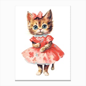 Vintage Cat Wearing A Pink Dress Kitsch Canvas Print