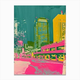 Japanese Retro Cityscape Silkscreen 1 Canvas Print