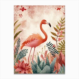 Jamess Flamingo And Bromeliads Minimalist Illustration 1 Canvas Print