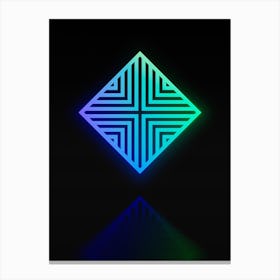 Neon Blue and Green Abstract Geometric Glyph on Black n.0303 Canvas Print