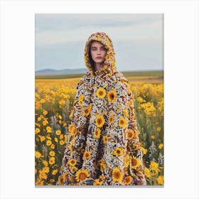 "Sunflower Coat: Woman in Wildflower Field" Canvas Print