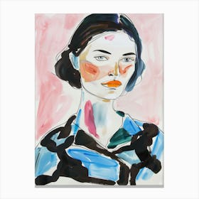 Portrait of a Woman with Short Hair. Watercolor Canvas Print