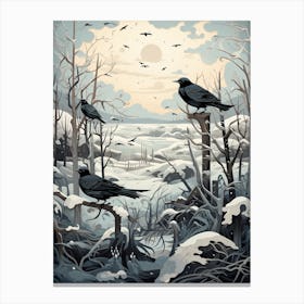 Birds In A Winter Landscape  4 Canvas Print