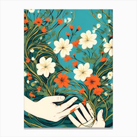 Hands And Flowers, flower art, flower and hand, flower digital art Canvas Print