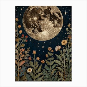 Moon And Flowers Style William Morris 2 Art Print Canvas Print