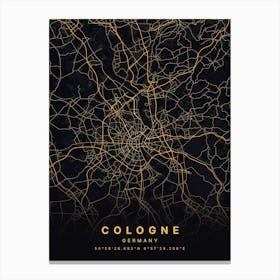 Cologne Germany Black And Gold Map Canvas Print