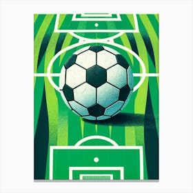 Soccer Ball On Green Field Canvas Print