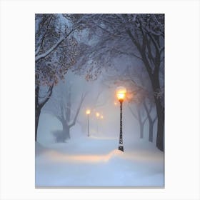 Winter Night In The Park Canvas Print