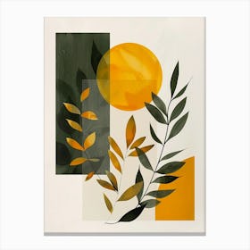 Yellow and olive sun and plants Canvas Print