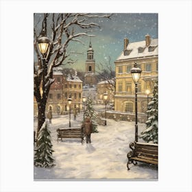 Vintage Winter Illustration Krakow Poland 4 Canvas Print